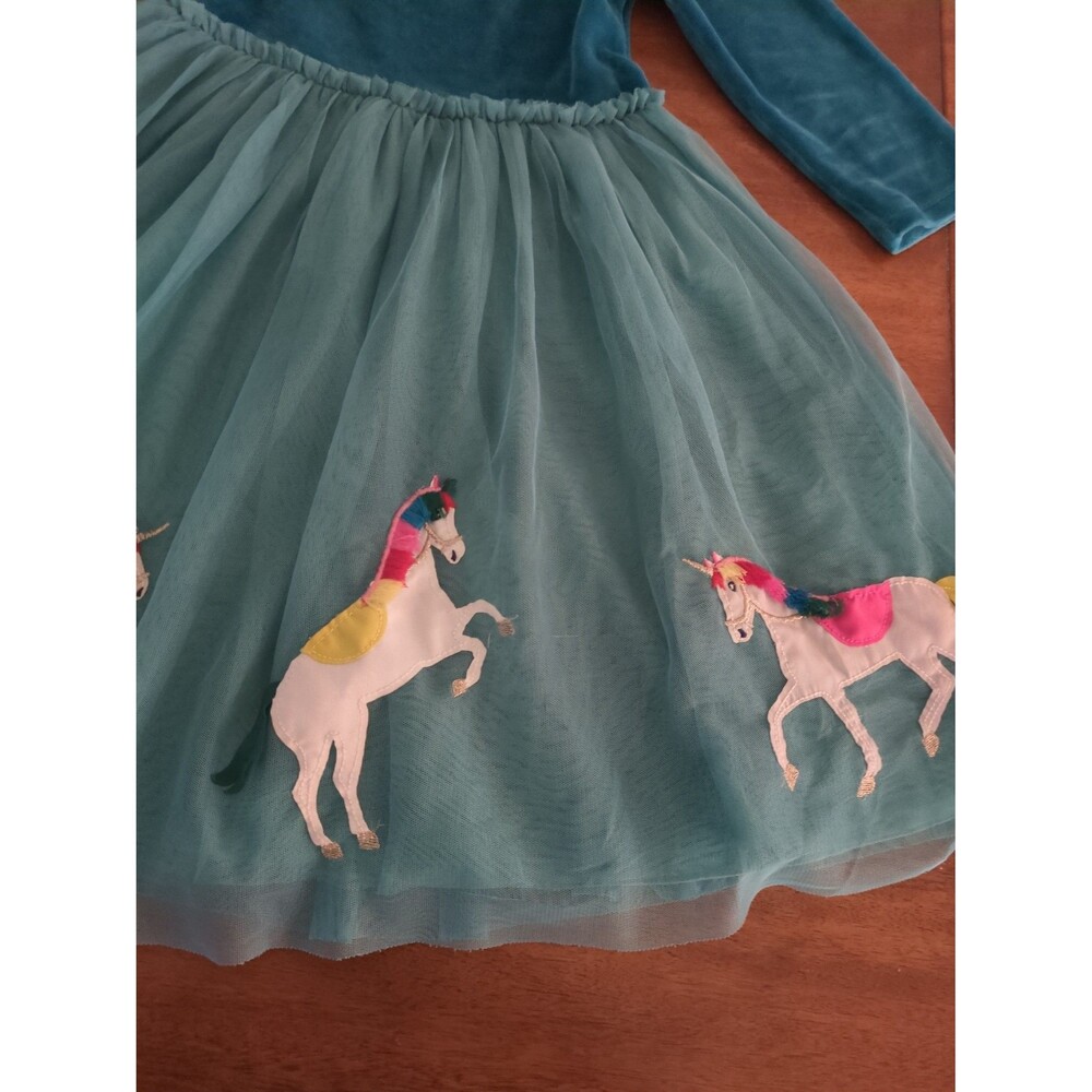 Mini Boden Girls Velvet Tulle Appliqué Dress  Unicon/Rainbow size 6/7 GUC - Picture 3 of 8